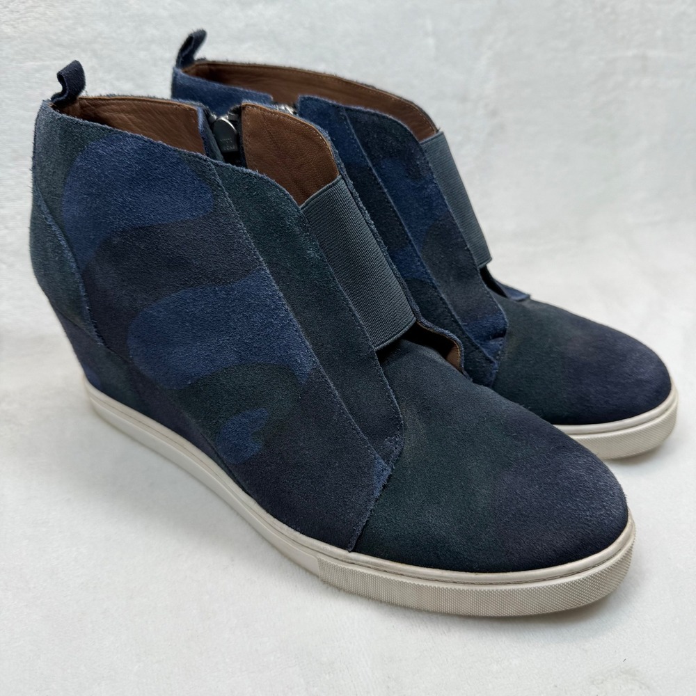 Linea Paolo Wedge Sneakers Camo Suede Leather Hidden Heel Zip‎ Up Size 10M
